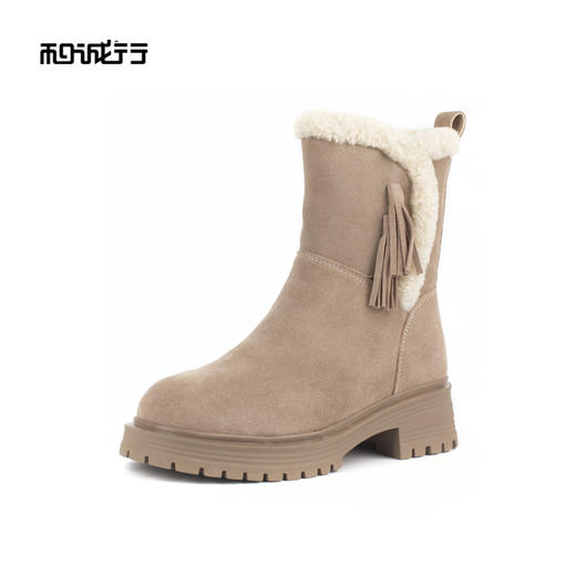 和诚行 2024秋冬新款百搭厚底加绒磨砂皮短筒靴女靴雪地靴2020013 商品图1