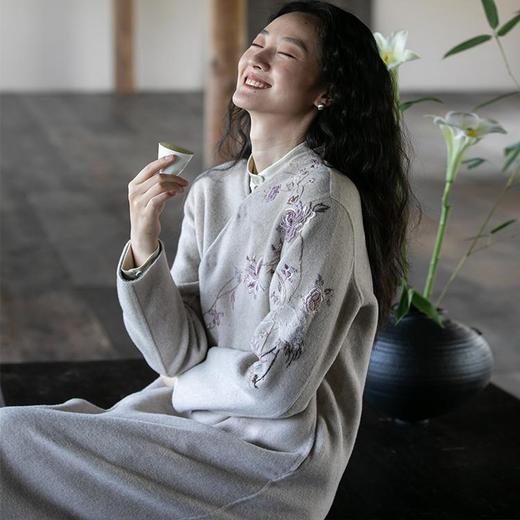 牧衣游原创 进口双面呢手工刺绣长毛呢外套气质*毛呢大衣 子衿 商品图2