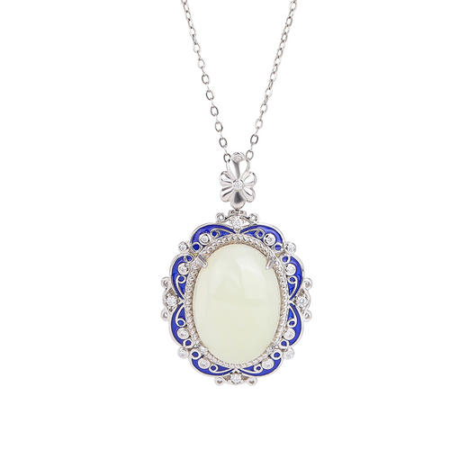 【艳艳随波】S925银和田玉复古国潮景泰蓝花纹蛋面吊坠【CW-JZ05459】 商品图4