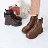 经典鲨2024年冬季新款百搭圆头时尚潮酷侧拉链短筒加绒保暖马丁靴女KW330-D58021 商品缩略图2