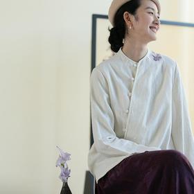 牧衣游原创 麻料手工刺绣衬衫女新款禅意古朴肌理上衣薄款 旧里