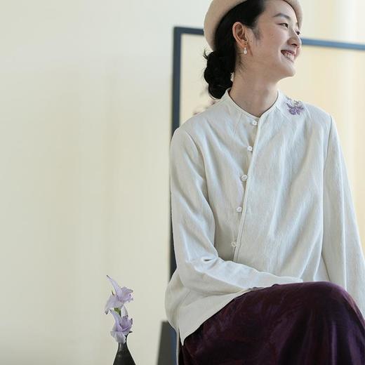牧衣游原创 麻料手工刺绣衬衫女新款禅意古朴肌理上衣薄款 旧里 商品图0