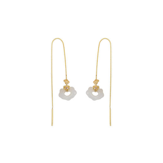 【如意归】S925银镀金和田玉复古吉祥如意镂空耳线【CW-EX00109】 商品图4