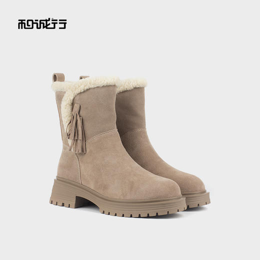 和诚行 2024秋冬新款百搭厚底加绒磨砂皮短筒靴女靴雪地靴2020013 商品图0