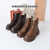 经典鲨2024年冬季新款百搭圆头时尚潮酷侧拉链短筒加绒保暖马丁靴女KW330-D58021 商品缩略图0