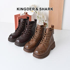 经典鲨2024年冬季新款百搭圆头时尚潮酷侧拉链短筒加绒保暖马丁靴女KW330-D58021