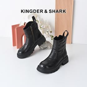 经典鲨2024年冬季新款时尚百搭圆头后拉链潮流帅气短筒靴女KG25-D58211