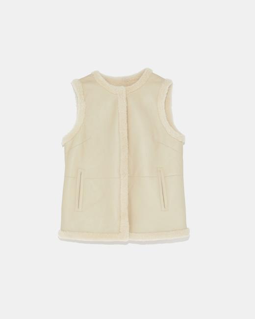 Yves Salomon - VEST  CURLY MERINOS LAMB - MERINGUE - 女装 - 背心 - 蛋白酥白 商品图0