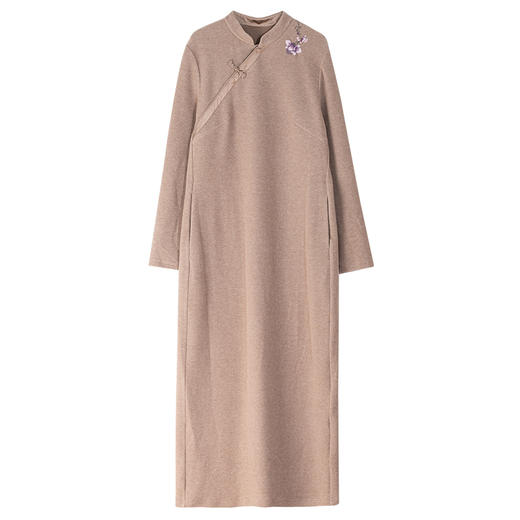 牧衣游原创 棉混纺绒感手工刺绣连衣裙女新款简约休闲长裙 品阳 商品图4