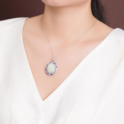 【艳艳随波】S925银和田玉复古国潮景泰蓝花纹蛋面吊坠【CW-JZ05459】 商品图3