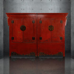 华伦家具明清大柜实木老衣柜古董家具 红漆大柜 衣柜 书柜