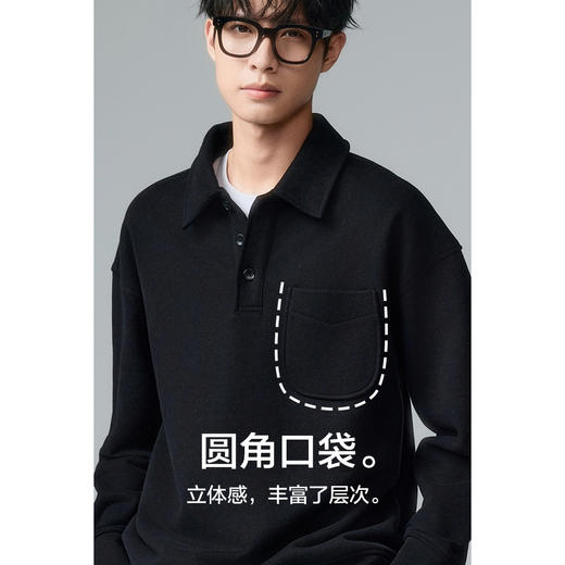 棉仓357808003-全棉重磅拉绒毛圈POLO领套头卫衣 商品图3