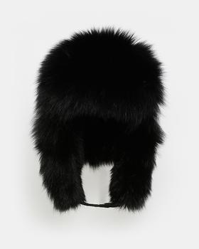 Yves Salomon - CHAPKA SKIWEAR FABRIC/FOX - BLACK - 女装 - 四角帽 - 黑色