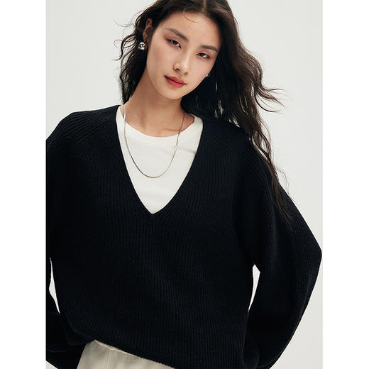 棉仓356635026-大V领叠穿针织毛衣 商品图2