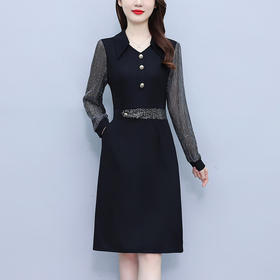 雀说新款时尚洋气翻领拼接假两件减龄显瘦中长款AL2535