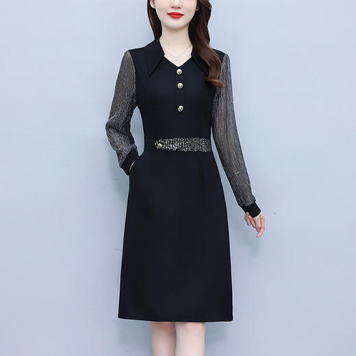 雀说新款时尚洋气翻领拼接假两件减龄显瘦中长款AL2535 商品图0