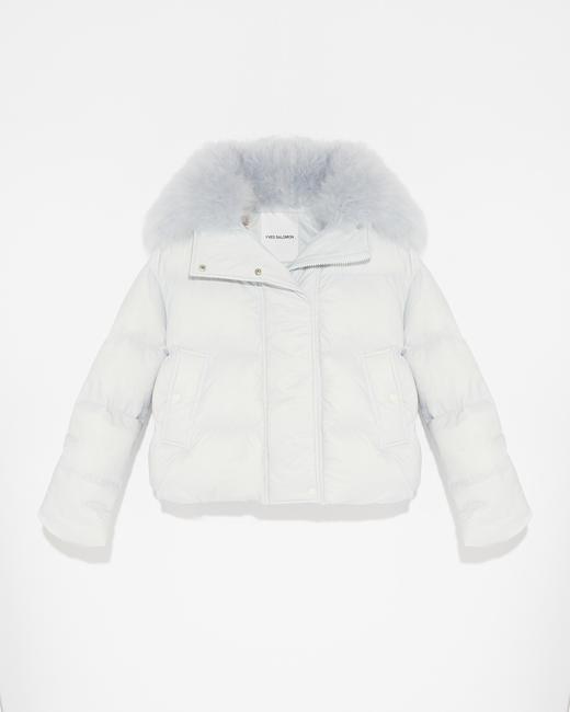 Yves Salomon - DOWN JACKET TECHNICAL FABRIC/LG  HAIR LAMB - SKY BLUE - 女装 - 羽绒服 - 天蓝色 商品图0