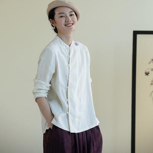牧衣游原创 麻料手工刺绣衬衫女新款禅意古朴肌理上衣薄款 旧里 商品图1
