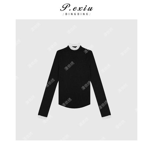 PanYiXiu/潘依绣羊-毛法式撞色拼接蕾丝立领针织上衣 ZZ0617 商品图3