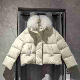 Yves Salomon - DOWN JACKET TECHNICAL FABRIC/LG  HAIR LAMB - MERINGUE - 女装 - 羽绒服 - 蛋白酥白