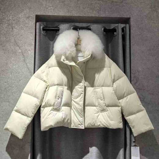 Yves Salomon - DOWN JACKET TECHNICAL FABRIC/LG  HAIR LAMB - MERINGUE - 女装 - 羽绒服 - 蛋白酥白 商品图0