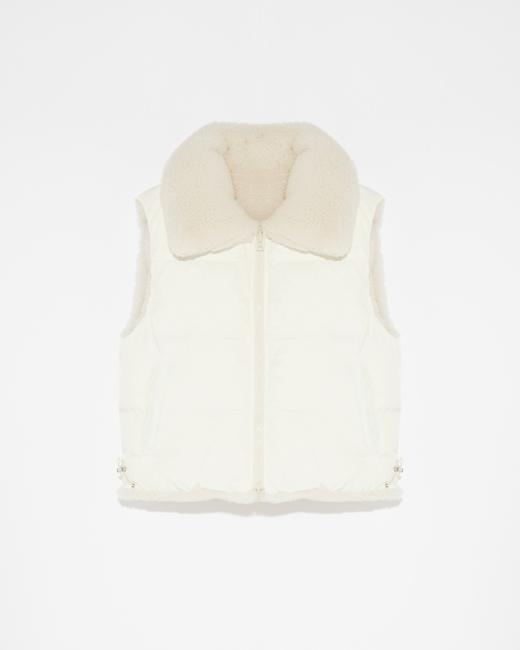 Yves Salomon - VEST TECHNICAL FABRIC/LAMB - CIME - 女装 - 背心 - 西米白 商品图0