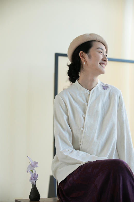 牧衣游原创 麻料手工刺绣衬衫女新款禅意古朴肌理上衣薄款 旧里 商品图5