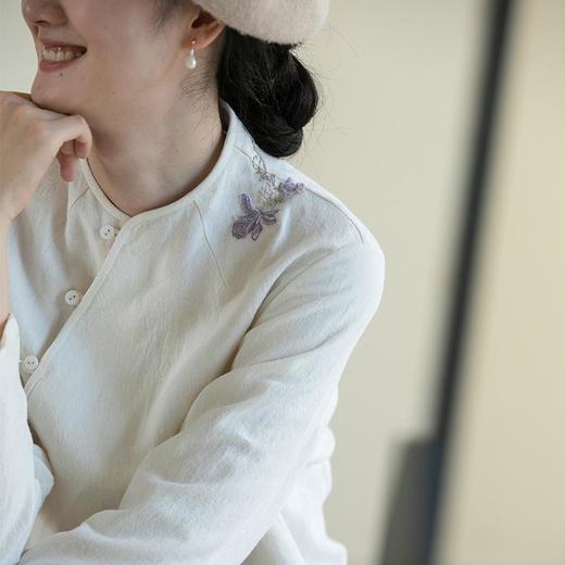 牧衣游原创 麻料手工刺绣衬衫女新款禅意古朴肌理上衣薄款 旧里 商品图3