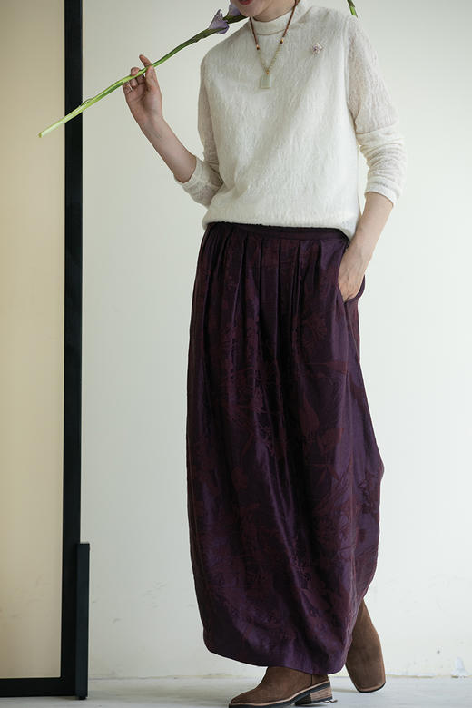 牧衣游原创 芍药提花半裙女冬2024年新款轻盈质朴a字半身裙 春暮 商品图5