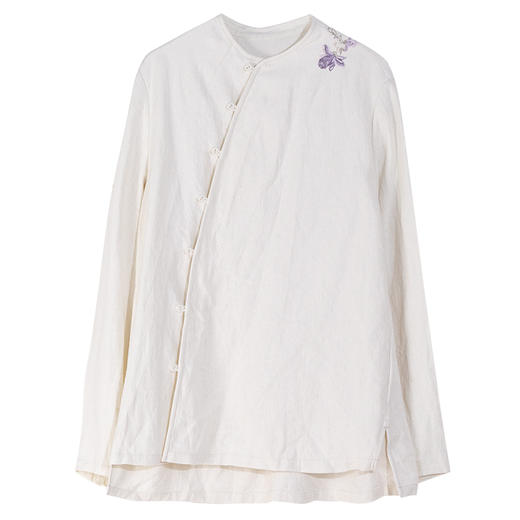 牧衣游原创 麻料手工刺绣衬衫女新款禅意古朴肌理上衣薄款 旧里 商品图4