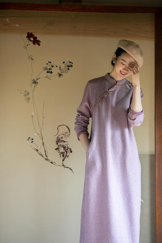 牧衣游原创 棉混纺绒感手工刺绣连衣裙女新款简约休闲长裙 品阳 商品图5