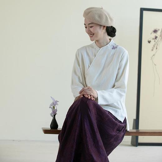 牧衣游原创 麻料手工刺绣衬衫女新款禅意古朴肌理上衣薄款 旧里 商品图2