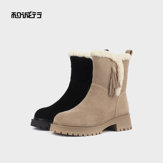 和诚行 2024秋冬新款百搭厚底加绒磨砂皮短筒靴女靴雪地靴2020013 商品图3