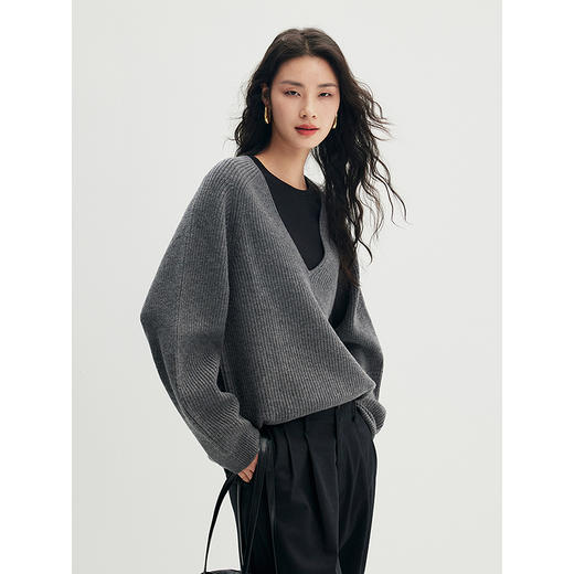 棉仓356635026-大V领叠穿针织毛衣 商品图1