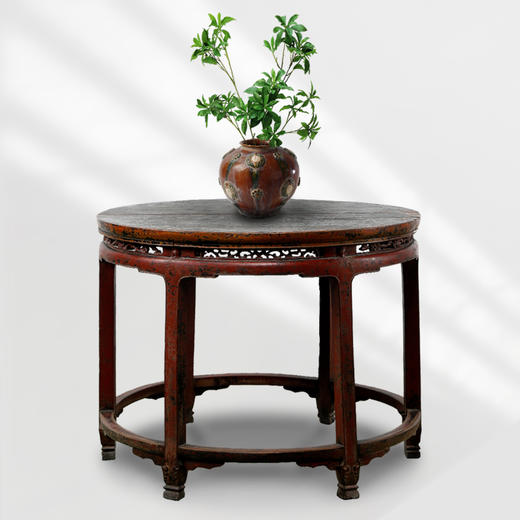 华伦正品雕花双拼圆桌实木雕刻明清古典家具搭配书房老物件收藏 商品图1