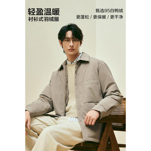 棉仓357815001-微宽松T8棉感轻薄衬衫款白鸭绒羽绒服 商品图1