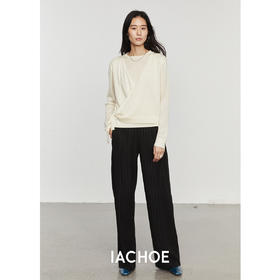 棉仓3561506002-秋季圆领高质感羊毛衫 交叉门襟芭蕾套头假两件针织开衫