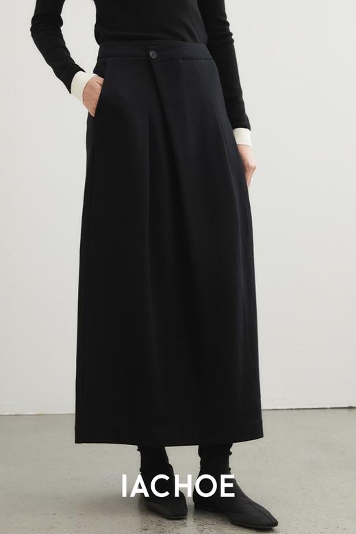 棉仓3561517001- 秋冬通勤斜门襟黑色半身裙  步履不停厚款直筒中长款裙 商品图4