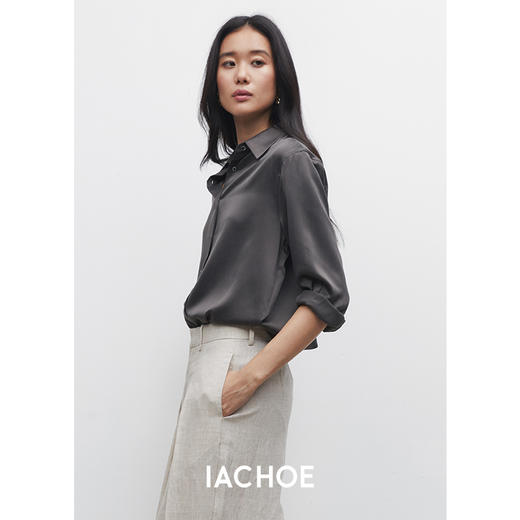 棉仓3531504011-清冷感慵懒风25磨米桑蚕丝衬衫 素绉锻bf风廓形真丝衬衫 商品图1