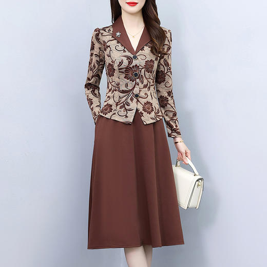雀说新款时尚洋气翻领拼接假两件显瘦中长裙AL7565 商品图1