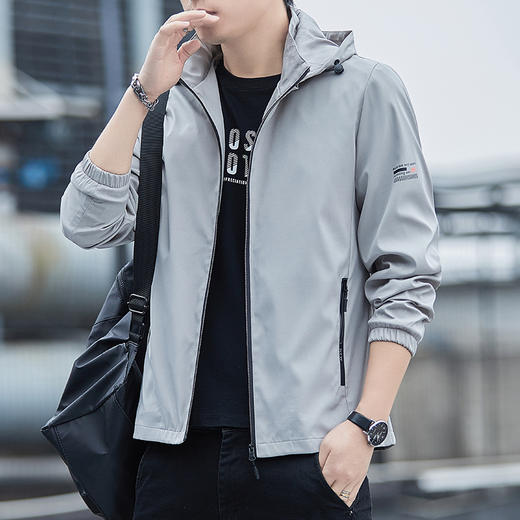 红览 【加绒/单里】男士连帽夹克外套运动休闲上衣可脱卸帽2186 商品图7