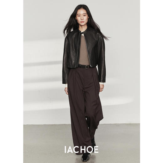 棉仓3561527002-秋季静奢风真皮小立领外套    圆领头层小羊皮皮衣短外套 商品图3