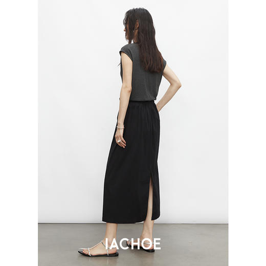 棉仓3531517002-24SS黑色半身裙夏季抽绳款极简风设计师款A字长裙 商品图0