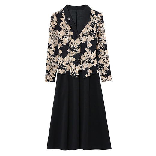 雀说新款时尚洋气翻领拼接假两件显瘦中长裙AL7565 商品图5