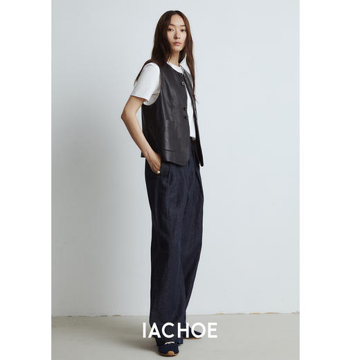 棉仓3561599002- 秋季静奢风头层小羊皮皮衣外套  多口袋真皮马甲 商品图1