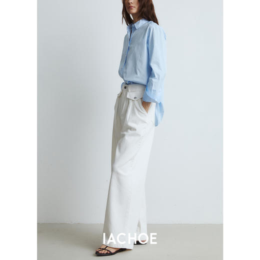 棉仓3561519001-秋季新品前身口袋白色牛仔裤  慵懒风宽松牛仔阔腿裤女 商品图2