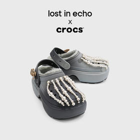lost in echo X Crocs联名系列24冬季新款珍珠暖棉洞洞鞋女