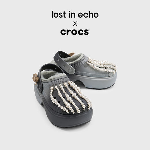 lost in echo X Crocs联名系列24冬季新款珍珠暖棉洞洞鞋女 商品图0
