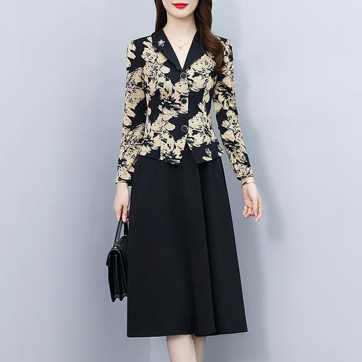 雀说新款时尚洋气翻领拼接假两件显瘦中长裙AL7565 商品图0