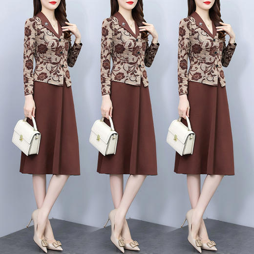 雀说新款时尚洋气翻领拼接假两件显瘦中长裙AL7565 商品图4